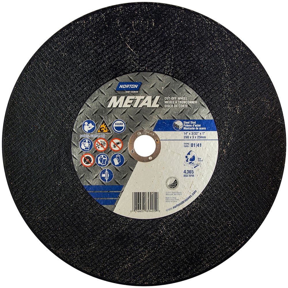 Disco de corte de acero de óxido de aluminio Norton - 14" x 3/32", eje de 1"