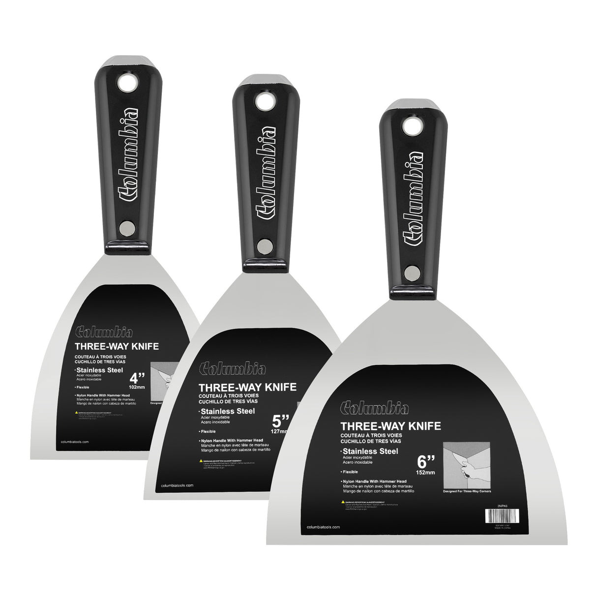 Columbia 3Way Stainless Steel Putty Knife Set
