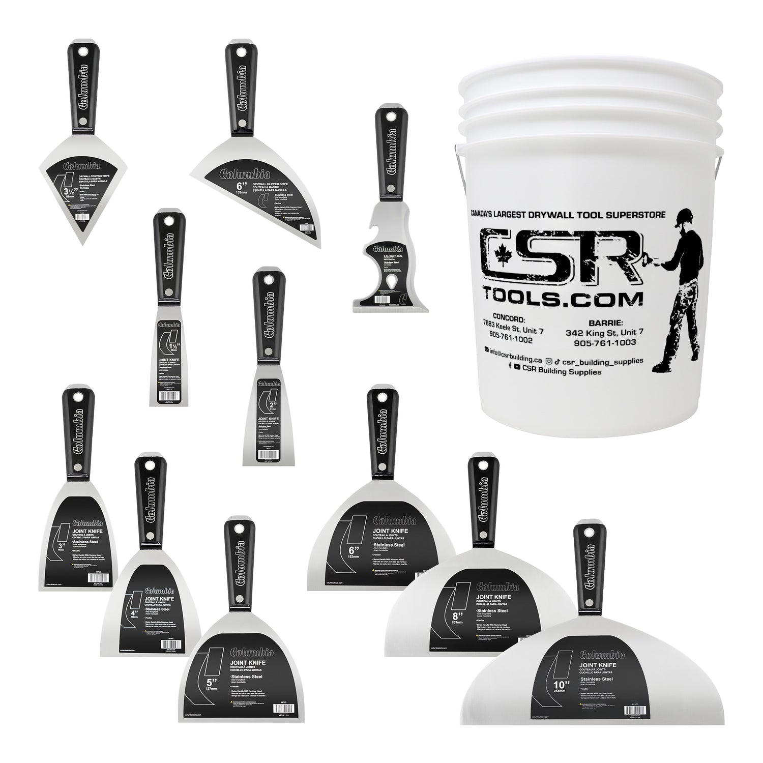 Juego completo de espátula de acero inoxidable Columbia con balde GRATIS