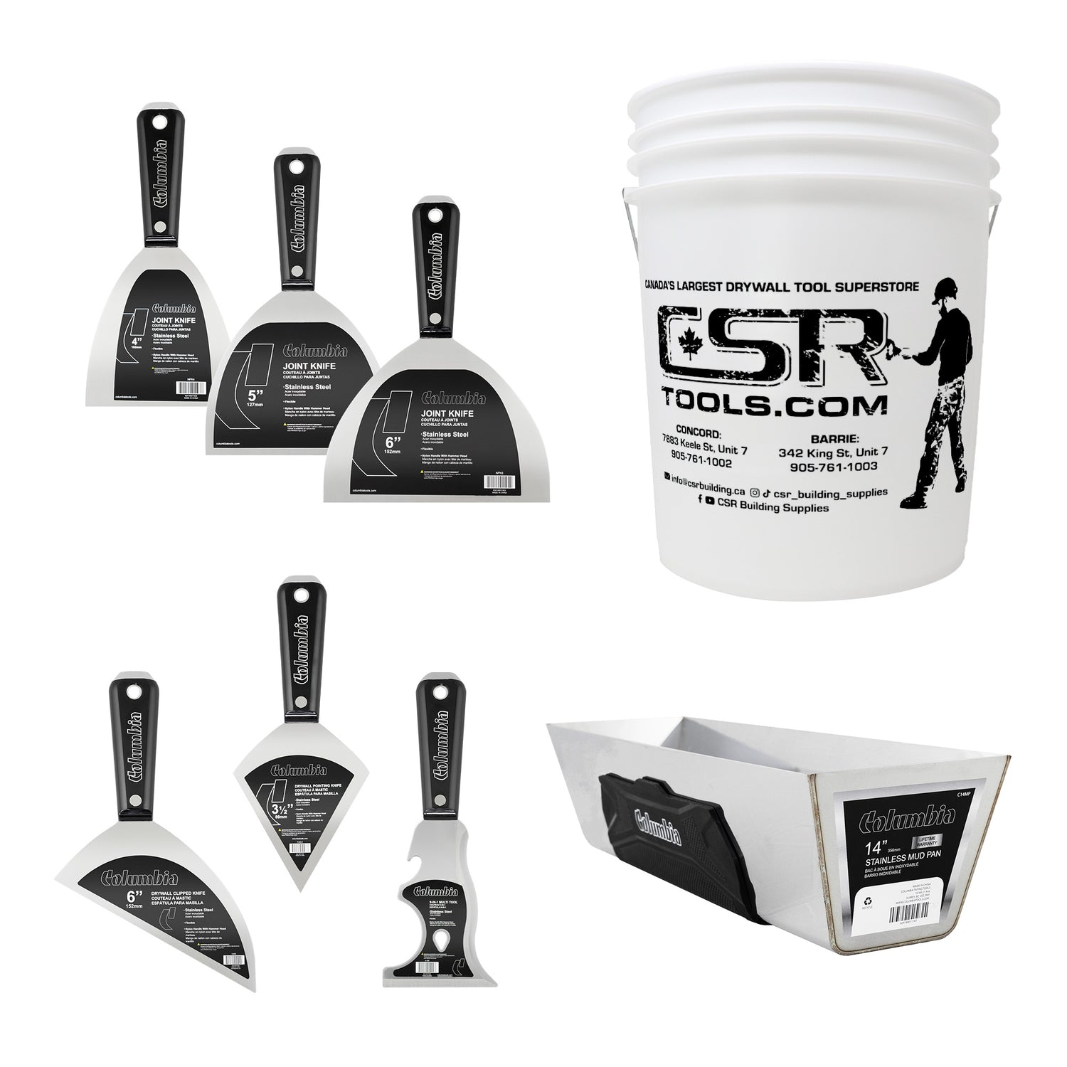 Juego de cuchillos y sartén de acero inoxidable Columbia con cubo