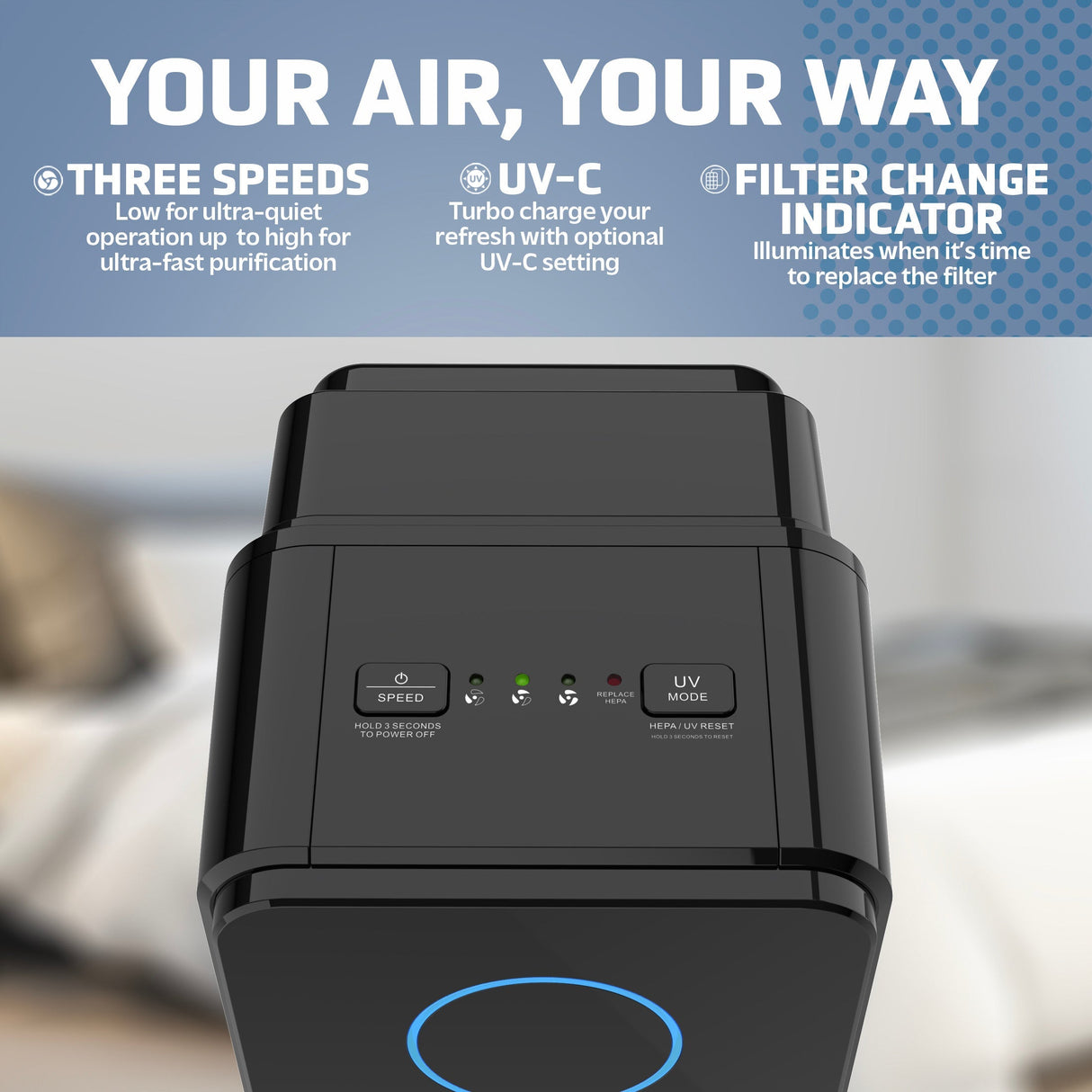 GermGuardian AC4300 Elite 5-in-1 Air Purifier with Pet Pure HEPA Filter, UV-C Sanitizer and Odor Reduction, 22-Inch Tower (black)