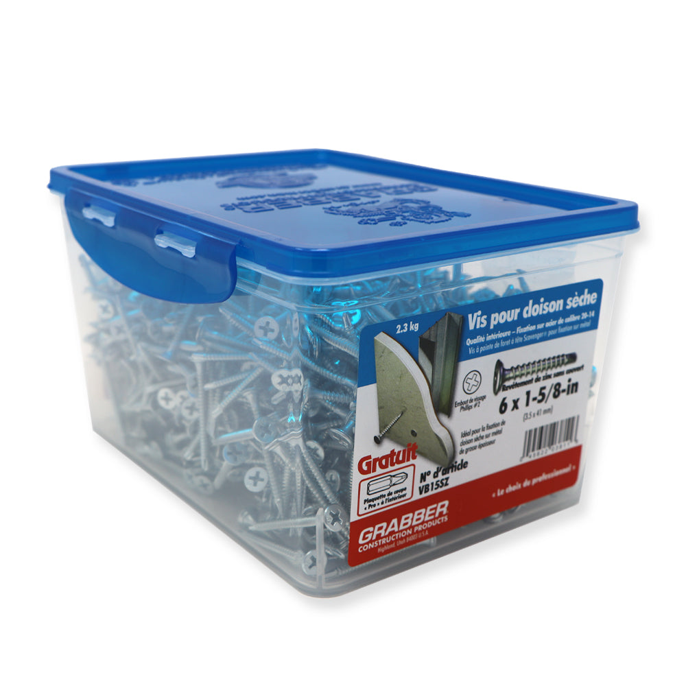 Tornillos para paneles de yeso Grabber Drill Point - Cabeza Scavenger - Zinc transparente