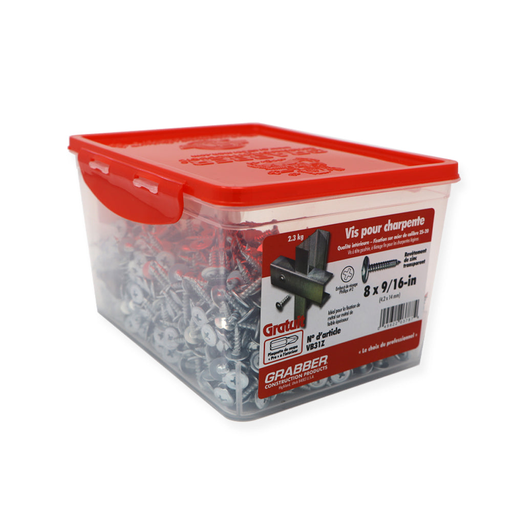 Tornillos para armazón tipo oblea Grabber - Rosca fina - Zinc transparente