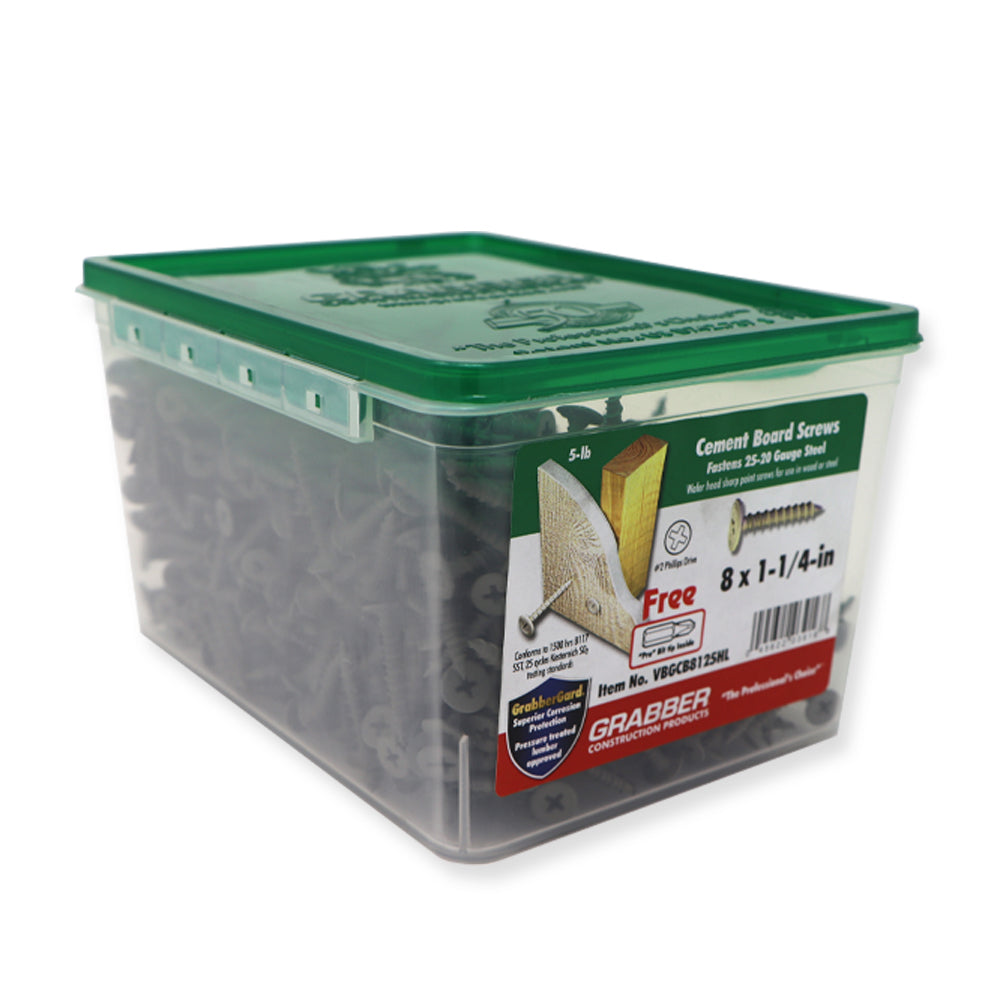 Grabber Cement Board Screws - Thin Wafer Head - Alternating Thread