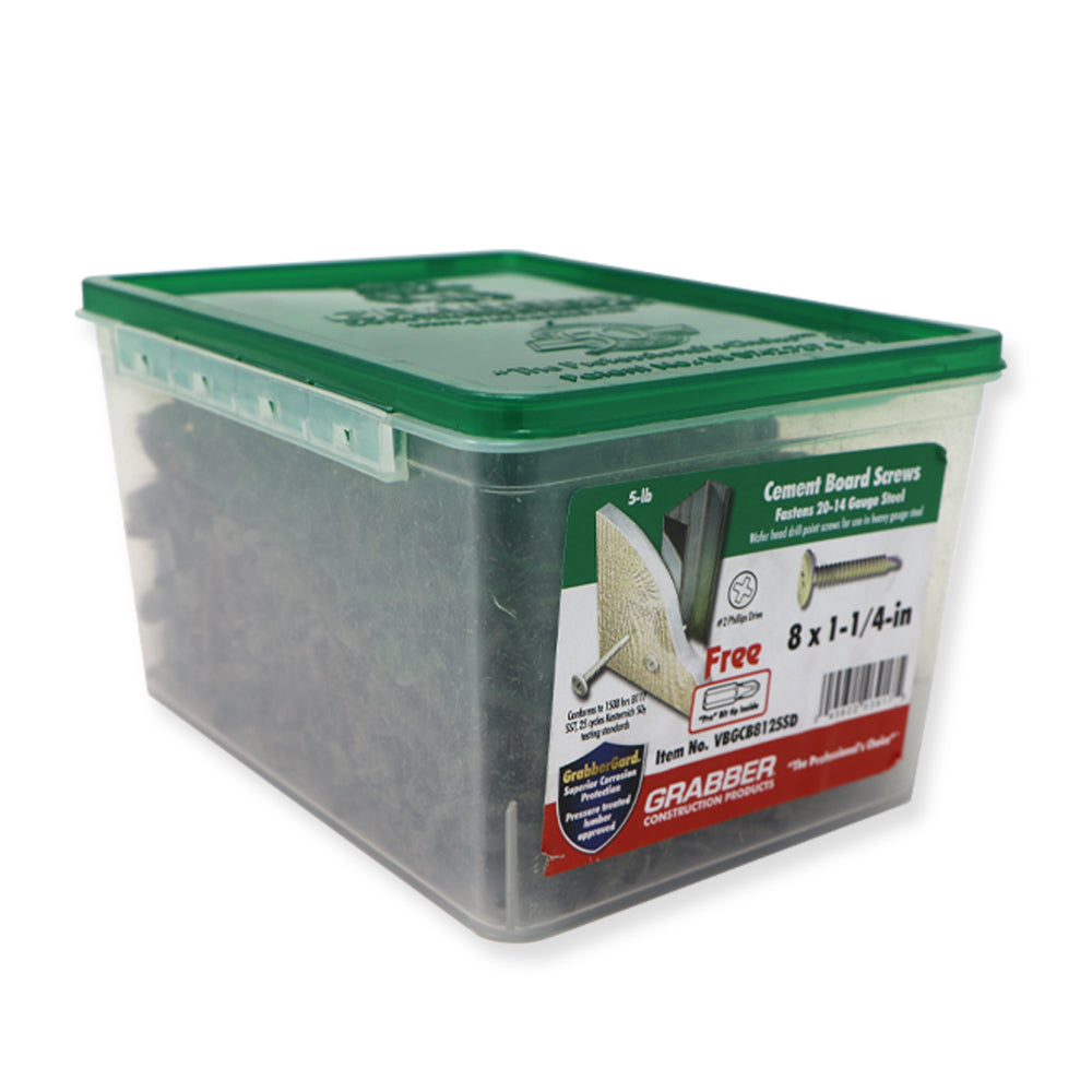 Grabber Cement Board Screws - Flat Wafer Head - Drill Point