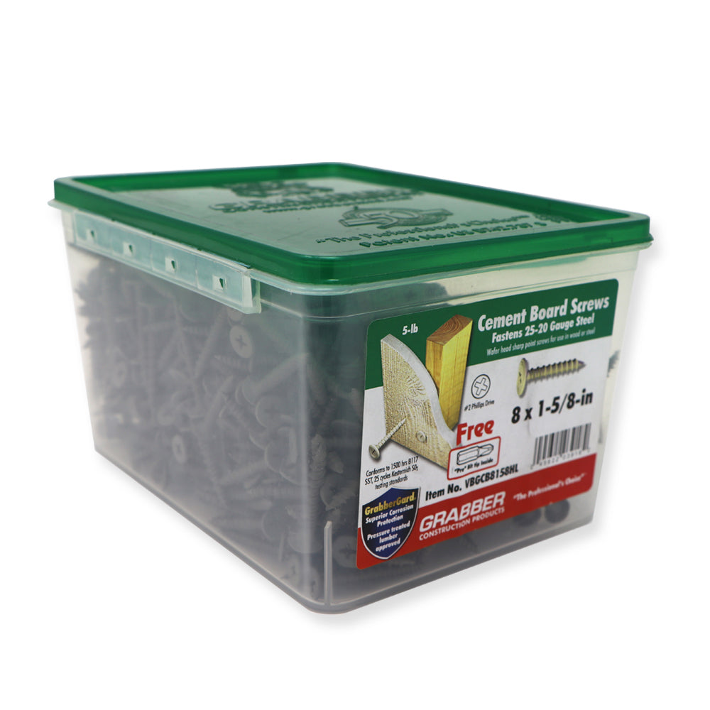 Grabber Cement Board Screws - Thin Wafer Head - Alternating Thread