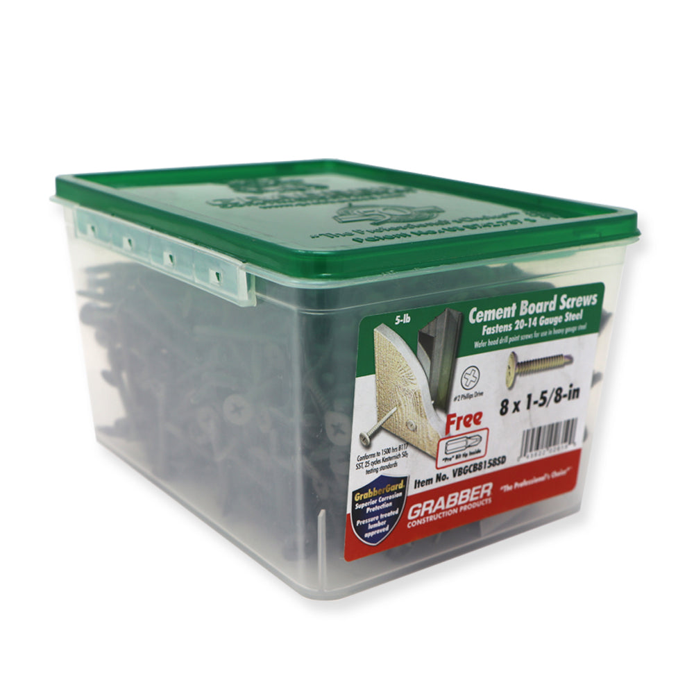 Grabber Cement Board Screws - Flat Wafer Head - Drill Point