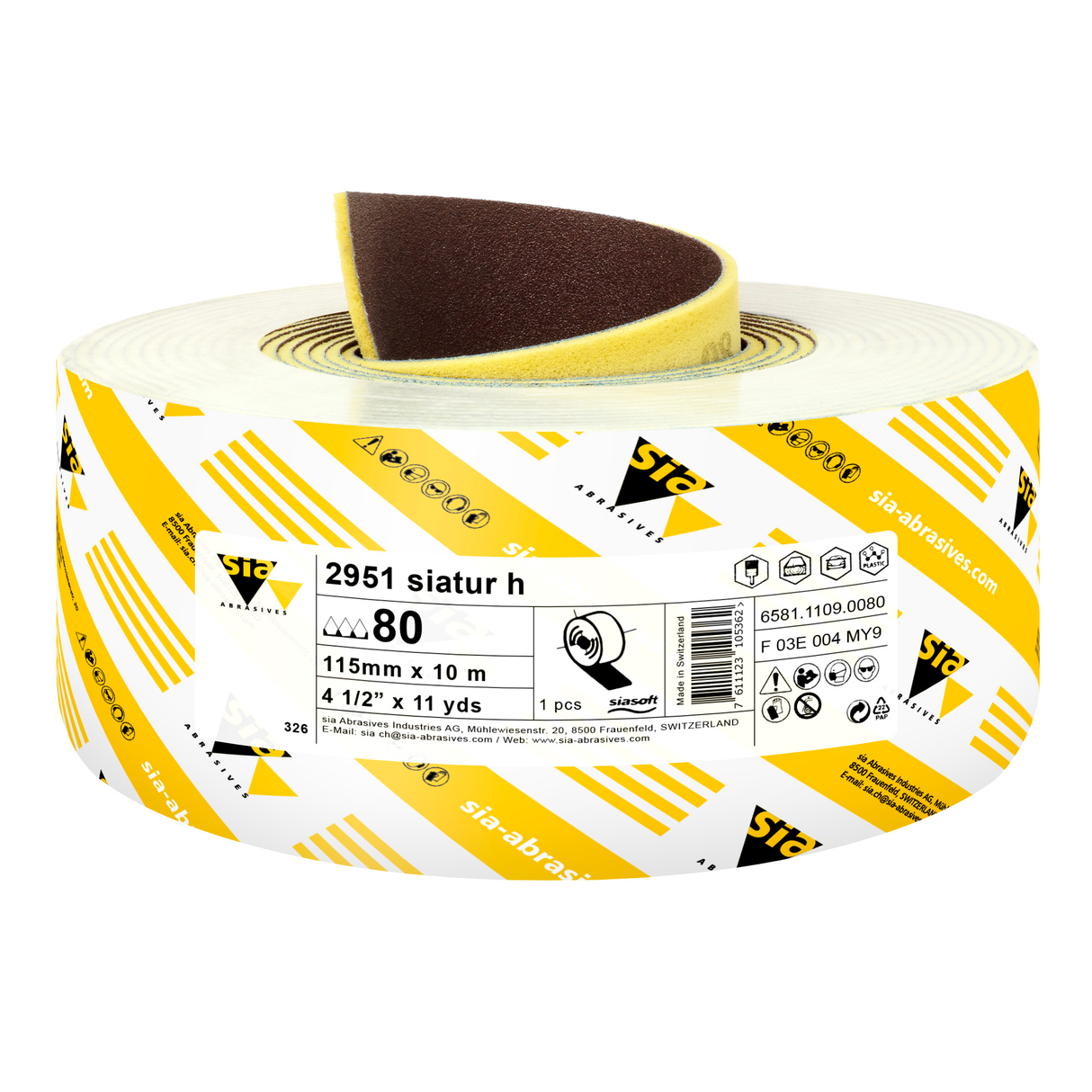 Sia Abrasives 4.5" x 11 Yardas Papel de lija con parte posterior de esponja