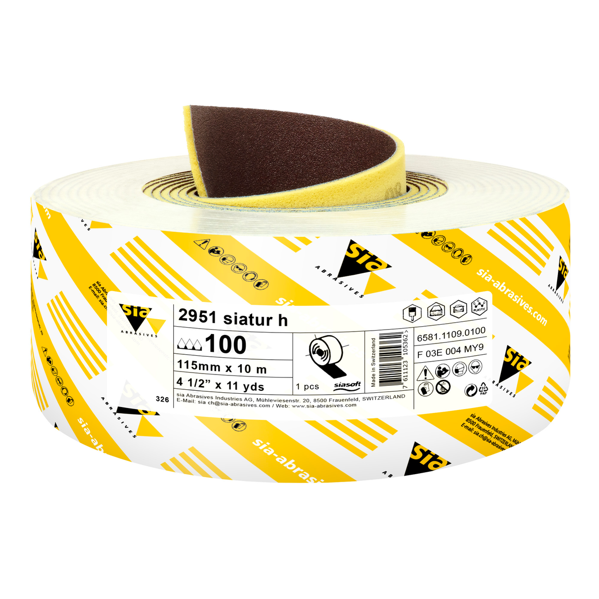 Sia Abrasives 4.5" x 11 Yardas Papel de lija con parte posterior de esponja