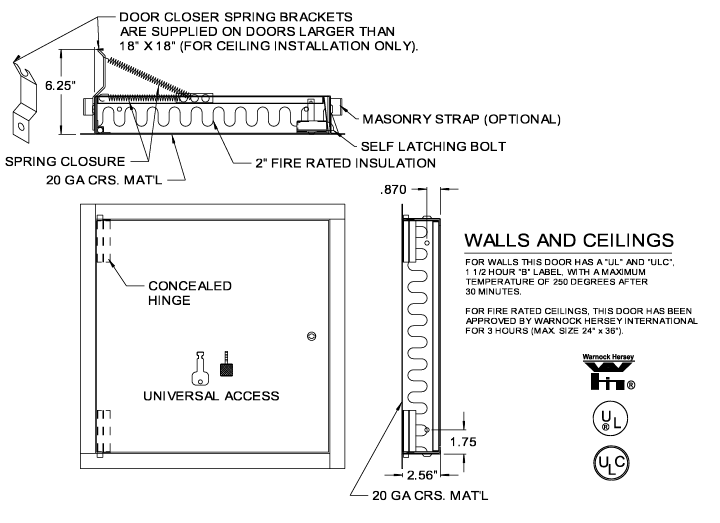 Puerta de acceso resistente al fuego Acudor aislada para paredes y techos FW-5050