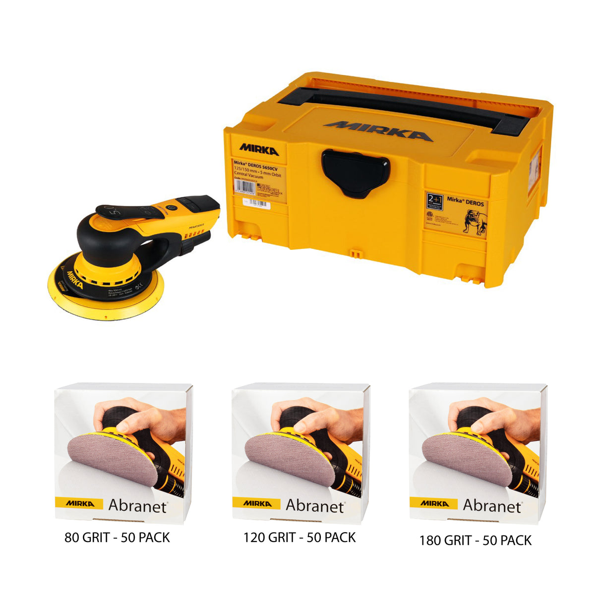 Paquete combinado de lijadora orbital preparada para vacío Mirka DEROS (MCA-DEROSNET-6)