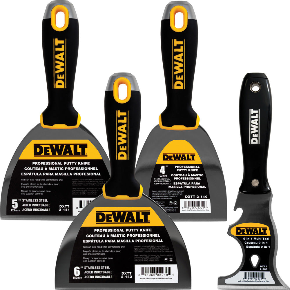 DeWalt DXTT-3-140 - Juego de cuchillos para juntas de 4 piezas de acero inoxidable con mangos de agarre suave