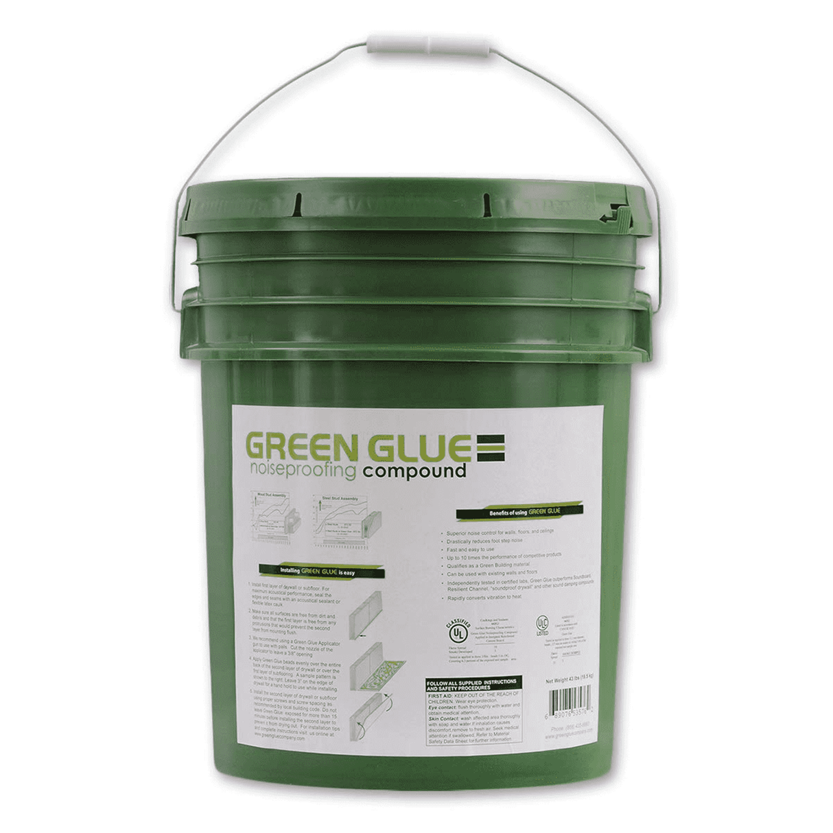 Compuesto insonorizante Green Glue, cubeta de 43 libras