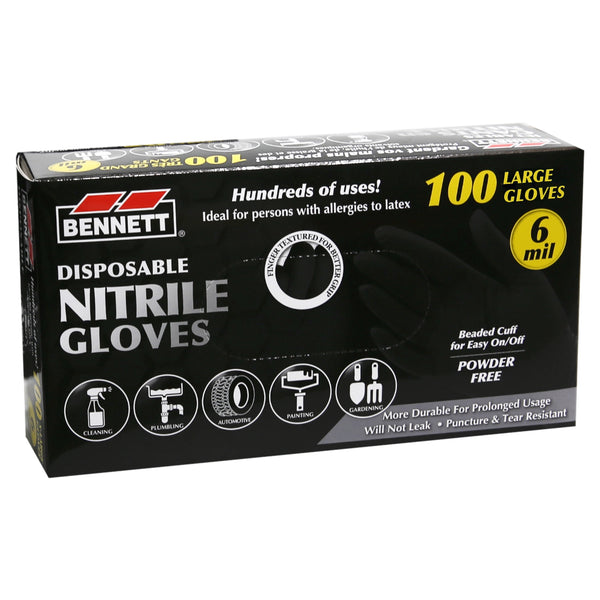 Bennett Black Nitrile Disposable Gloves 6mil  - Box of 100