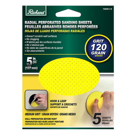 Feuilles abrasives perforées radiales Richard de 5 po (paquet de 5)