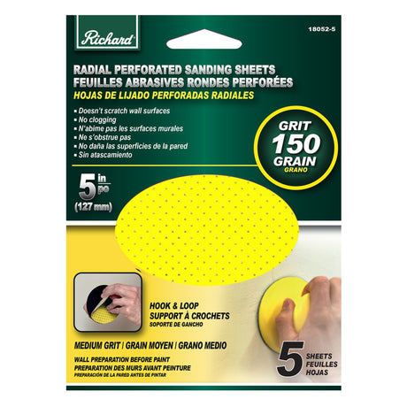 Feuilles abrasives perforées radiales Richard de 5 po (paquet de 5)