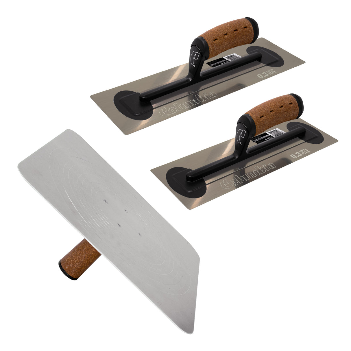 Columbia Super Flex 0.3 Flat Blade Stainless Steel Finishing Trowel & Hawk Set