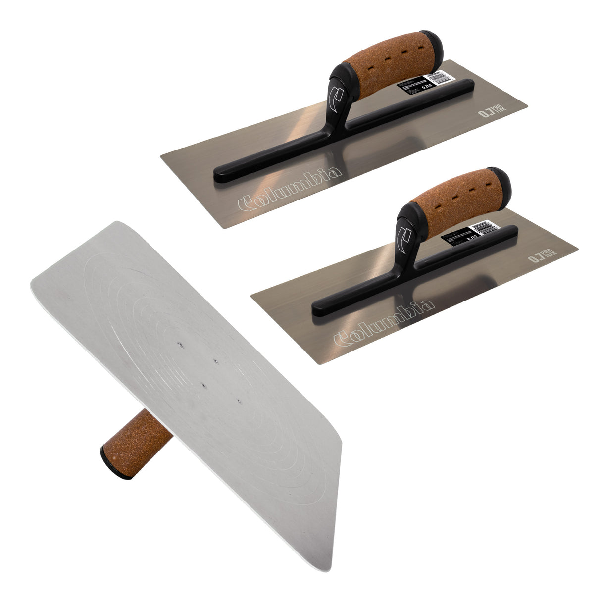 Columbia Pro Flex 0.7 Flat Blade Stainless Steel Finishing Trowel & Hawk Set