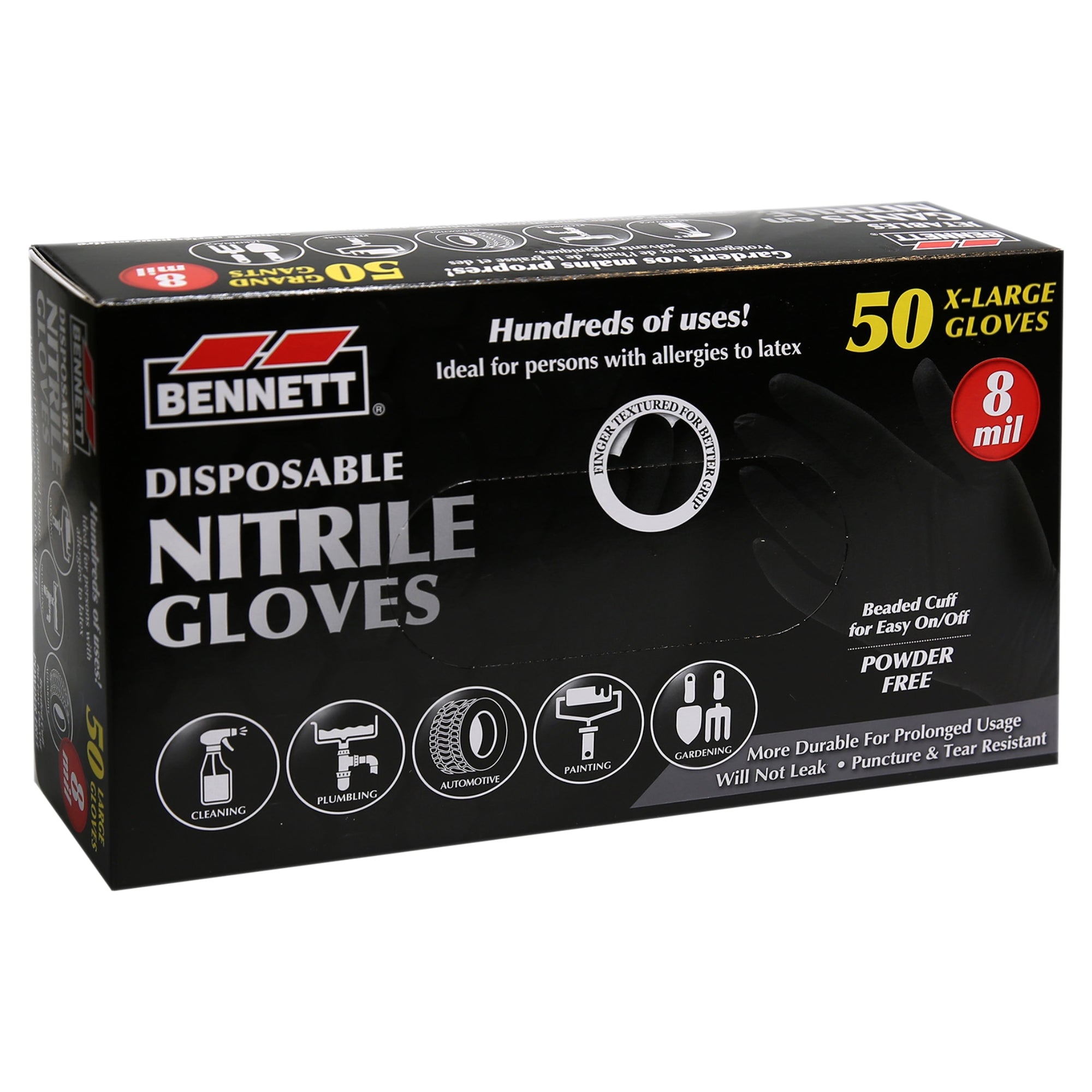 Guantes desechables de nitrilo negro Bennett 8mil - Caja de 50