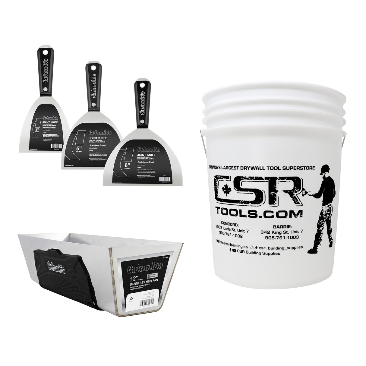 Columbia Basic Stainless Steel Knife and Mud Pan Set with Bucket