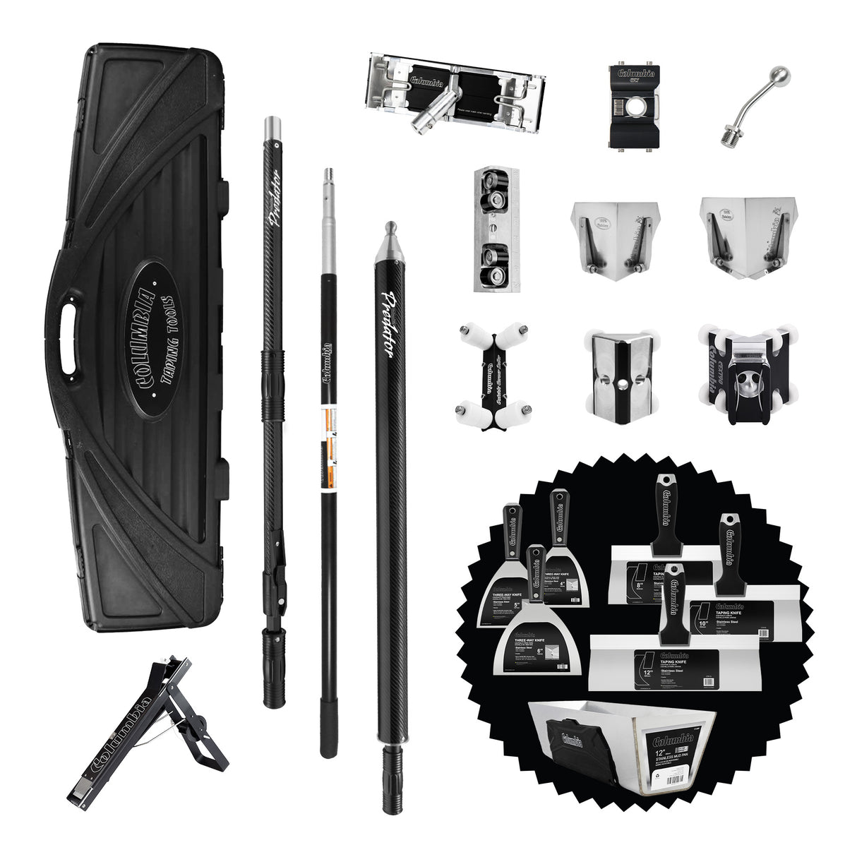 Ensemble d'outils de pose de ruban adhésif et de ponçage semi-automatiques Columbia Predator avec ensemble d'outils à main en prime