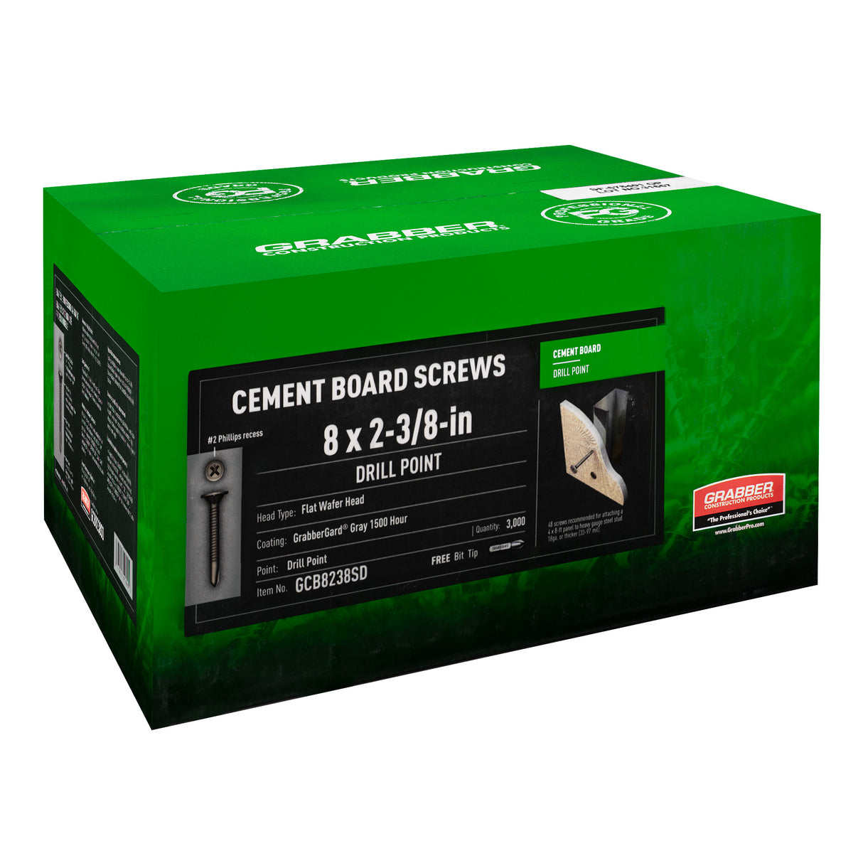 Grabber Cement Board Screws - Flat Wafer Head - Drill Point