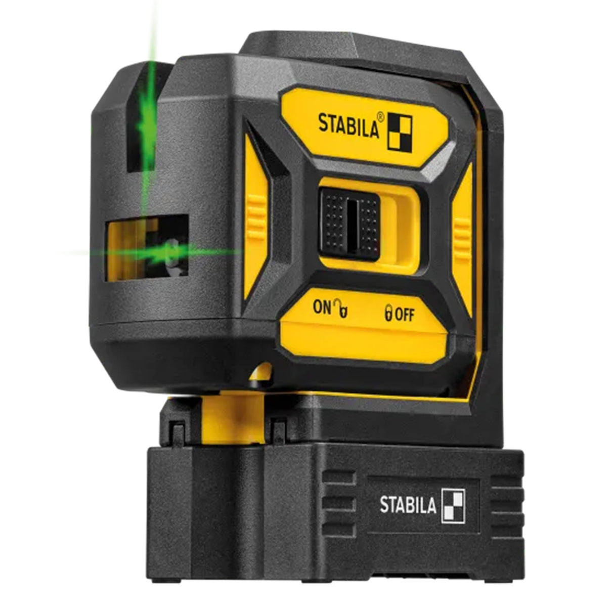 Nivel láser Stabila LAX320G con haz verde, líneas cruzadas y puntos de plomada