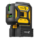 Nivel láser Stabila LAX320G con haz verde, líneas cruzadas y puntos de plomada