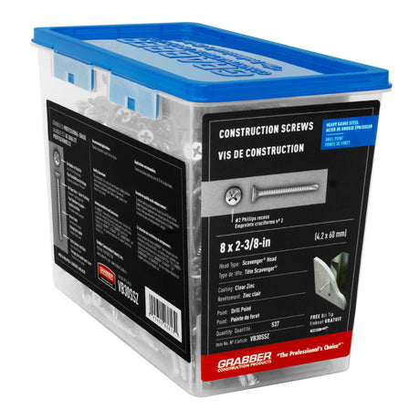 Vis à cloison sèche Grabber Drill Point, tête de récupération, zinc transparent