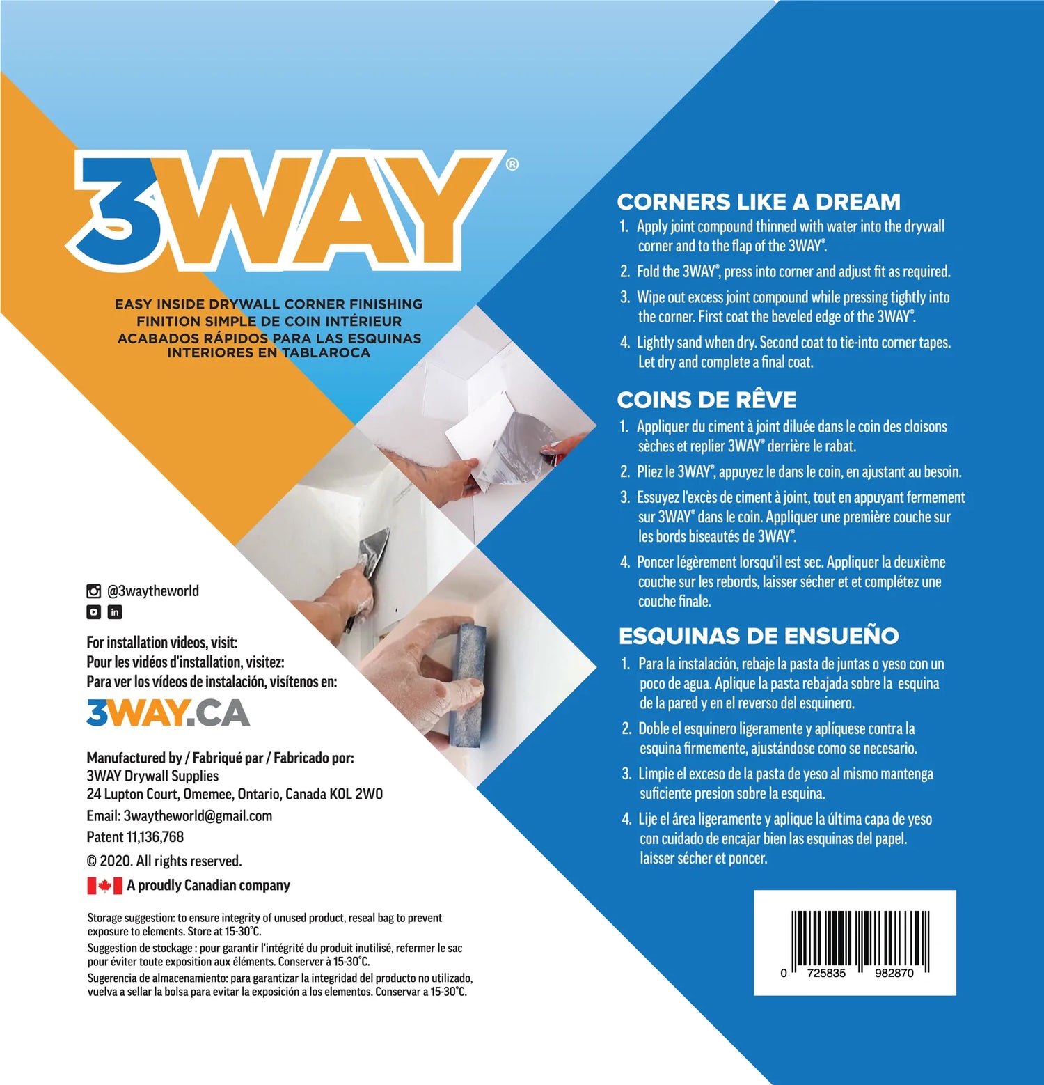 Esquina interior de 3 vías