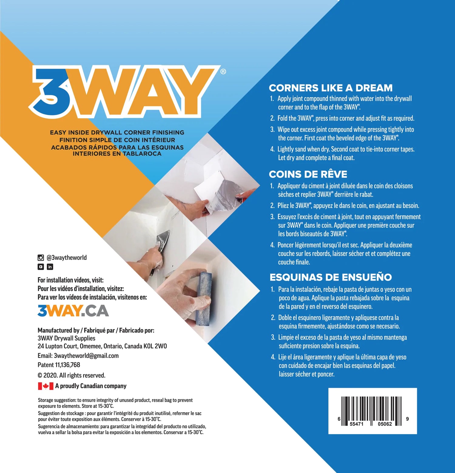 Esquina interior de 3 vías