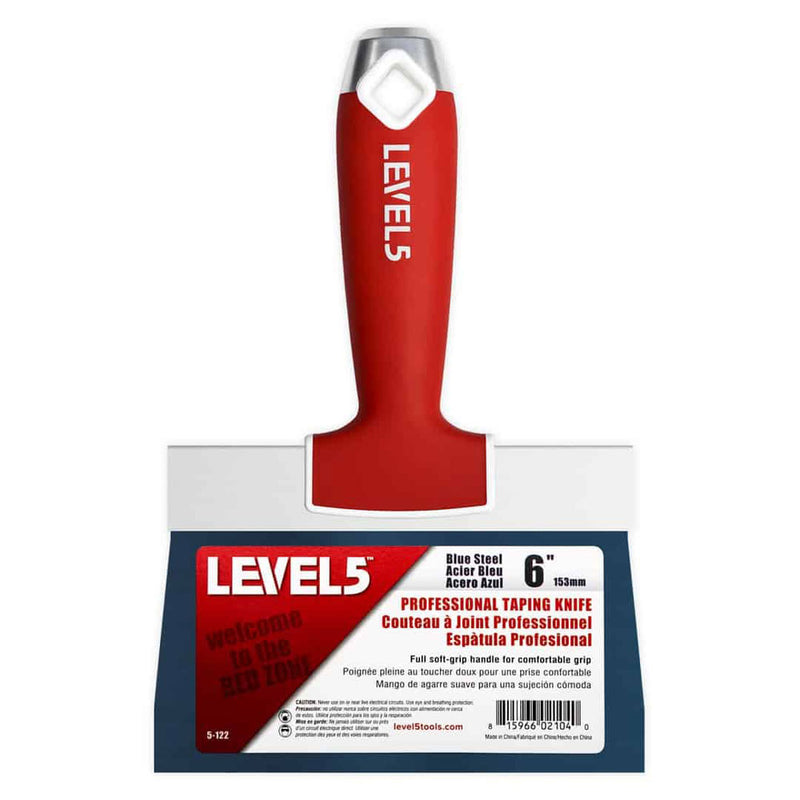Level 5 6" Blue Steel Taping Knife w/ Soft Grip Handle | SKU