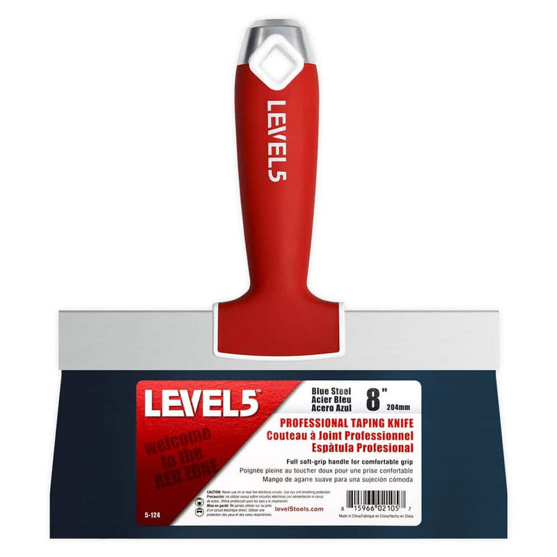 LEVEL5 8" Blue Steel Taping Knife with Soft Grip Handle 5-124