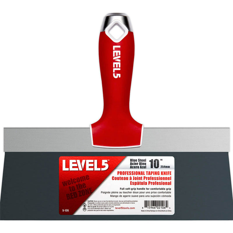 Level 5 10" Blue Steel Taping Knife w/ Soft Grip Handle | SKU