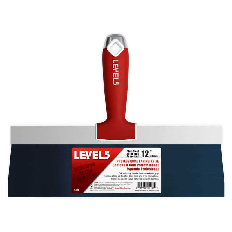 Level 5 12" Blue Steel Taping Knife w/ Soft Grip Handle | SKU