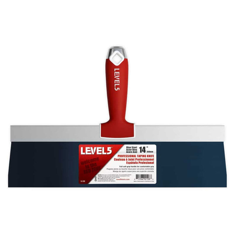 Level 5 14" Blue Steel Taping Knife w/ Soft Grip Handle | SKU