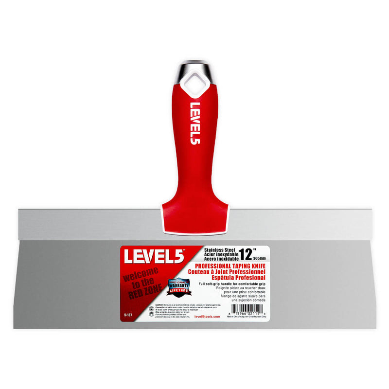 LEVEL5 12-INCH STAINLESS STEEL TAPING KNIFE | SOFT GRIP | 5-137