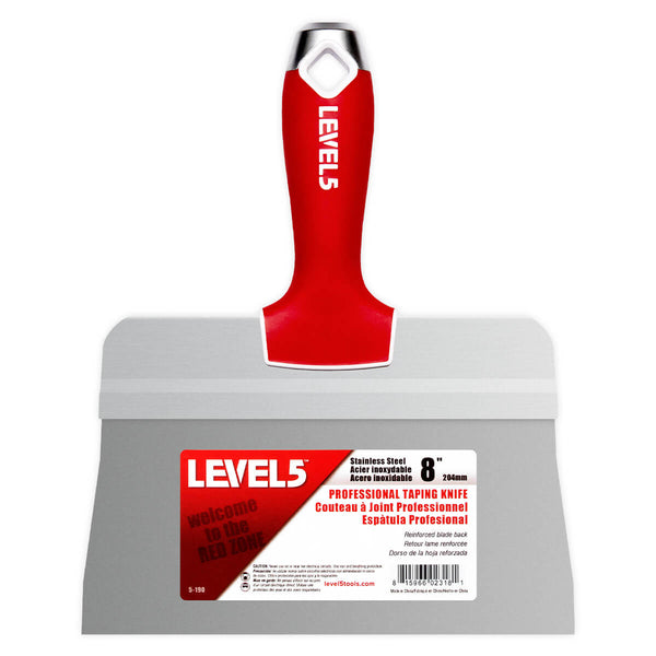 LEVEL5 8-INCH BIG BACK STAINLESS TAPING KNIFE | SOFT GRIP | 5-190