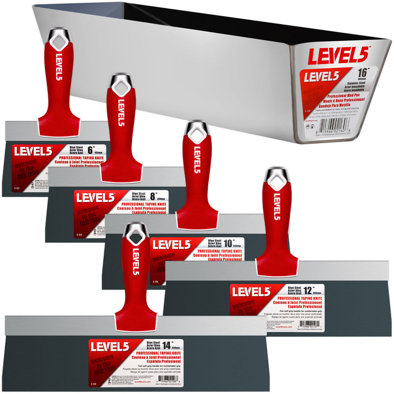 LEVEL5 Blue Steel Drywall Taping Knife Set with 16" Pan 5-605