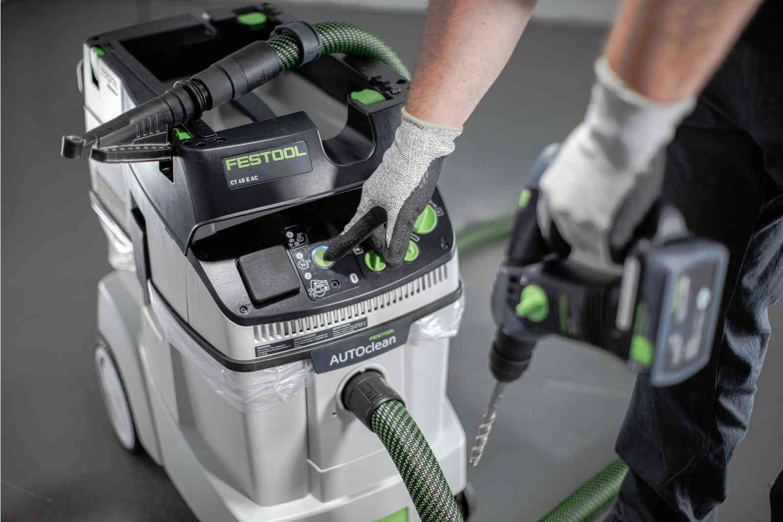 Festool Planex 2.0 Drywall Sander LHS 225 EQI-Plus and Dust Extractor with Autoclean CT 48 E AC Combo Package