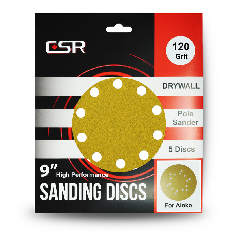 CSR 9" Round Premium Grade Gold Prosand Drywall Sanding Discs for Aleko (5 Pack)