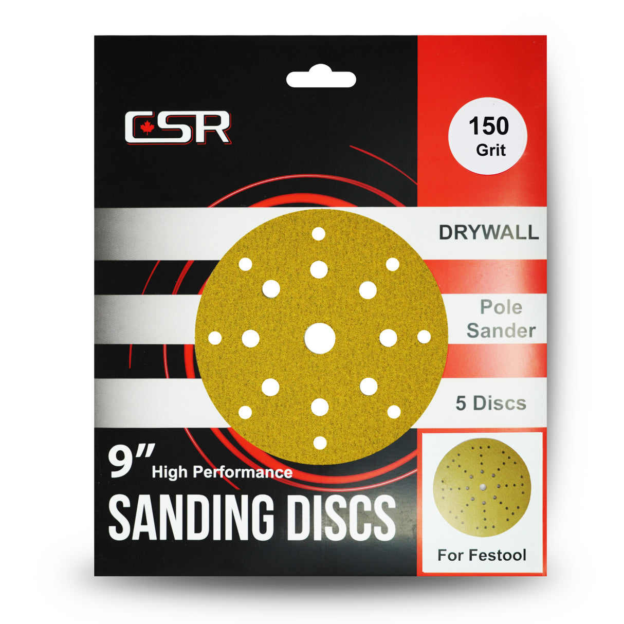 CSR 9" Round Premium Grade Gold Prosand Drywall Sanding Discs for Festool (5 Pack)