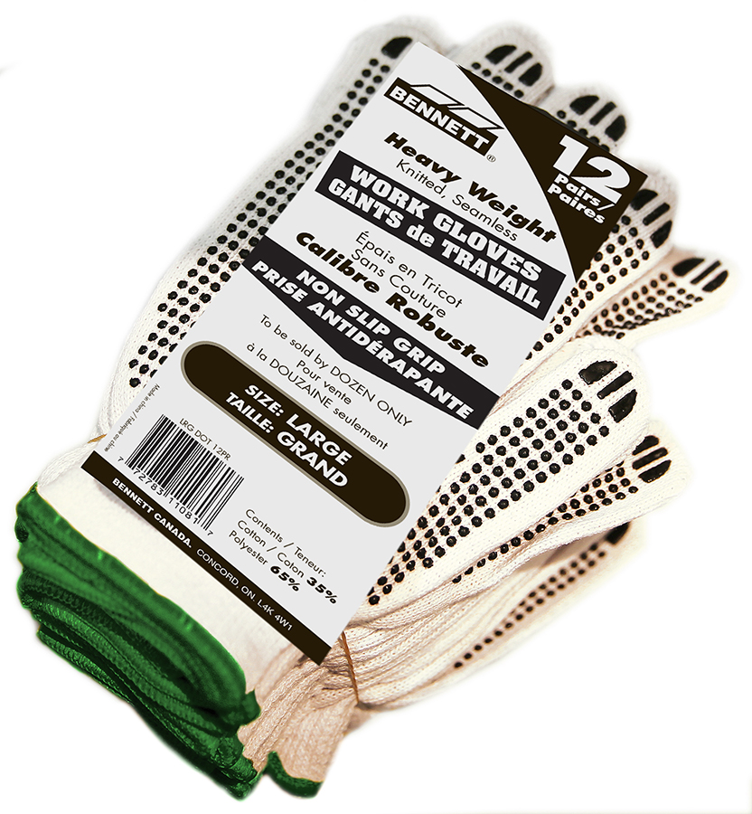 Guantes de trabajo de punto Bennett con agarre antideslizante (12 pares)