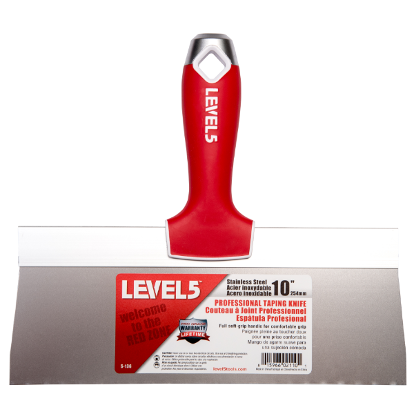 LEVEL5 10-INCH STAINLESS STEEL TAPING KNIFE | SOFT GRIP | 5-136