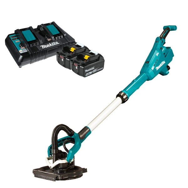 Makita Cordless Drywall Pole Sander with Dual Port Charger and Two Batteries Combo Package