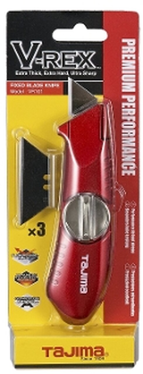 Tajima VR-Series Red Fixed-Blade Utility Knife with 3 V-REX™ Blades