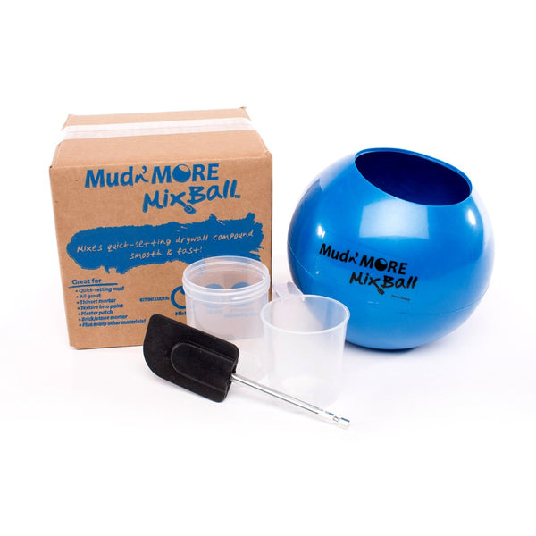 Mud n' More MixBall: mezcla lodo, pintura, lechada, mortero y más para paneles de yeso de fraguado rápido. Mezcla rápido y suave con cualquier taladro. Limpieza fácil, húmeda o seca